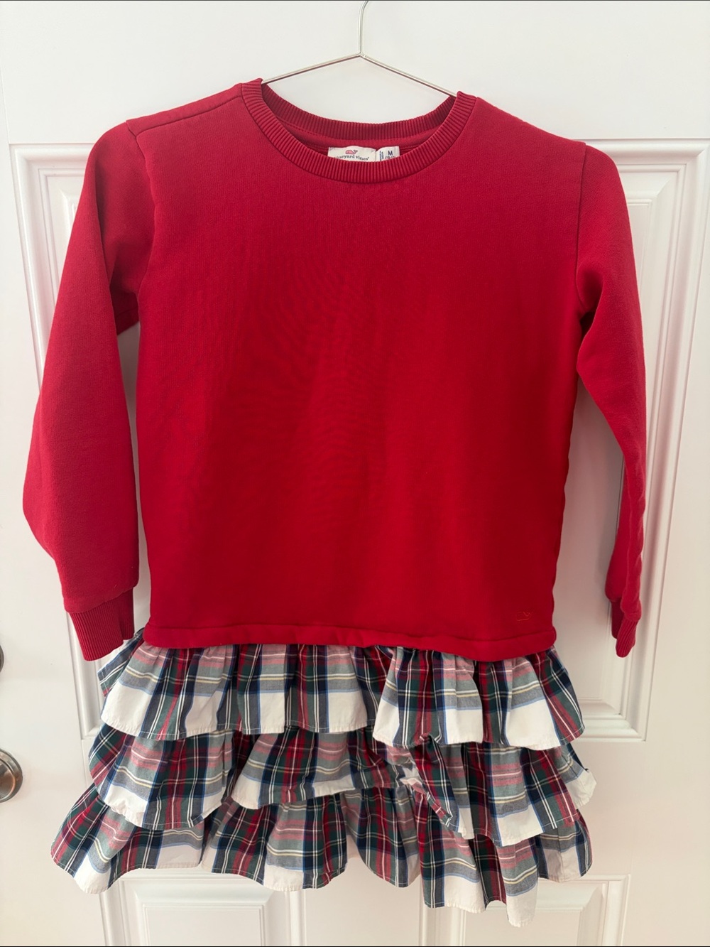 Vineyard Vines Red Girls' Long-Sleeve Top with Plaid Ruffle Skirt
